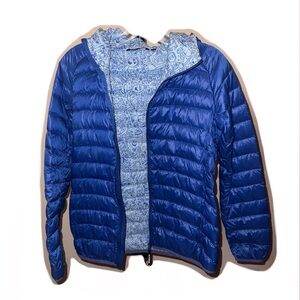 Uniqlo x SRPZ Keith Haring Blue Down Puffer Jacket with Patterned Lining